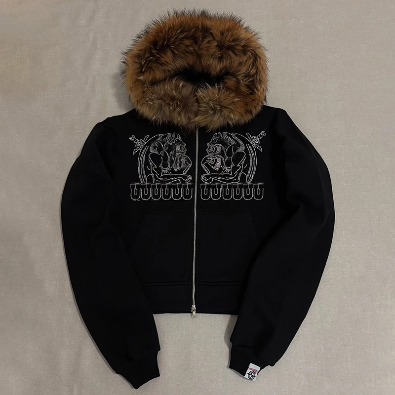Custom Y2K Zip Up Faux Fur Hoodie for Men | Boxy Fit Winter Jacket