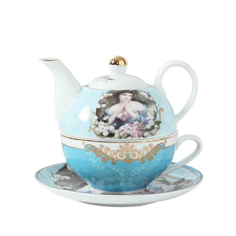 Tea Pot and Cup for One Person, Tea for One Set Coffee Sevring Decal  Ceramic Teapot and Cup Set, Tea Set Cup Vintage Tea Cups
