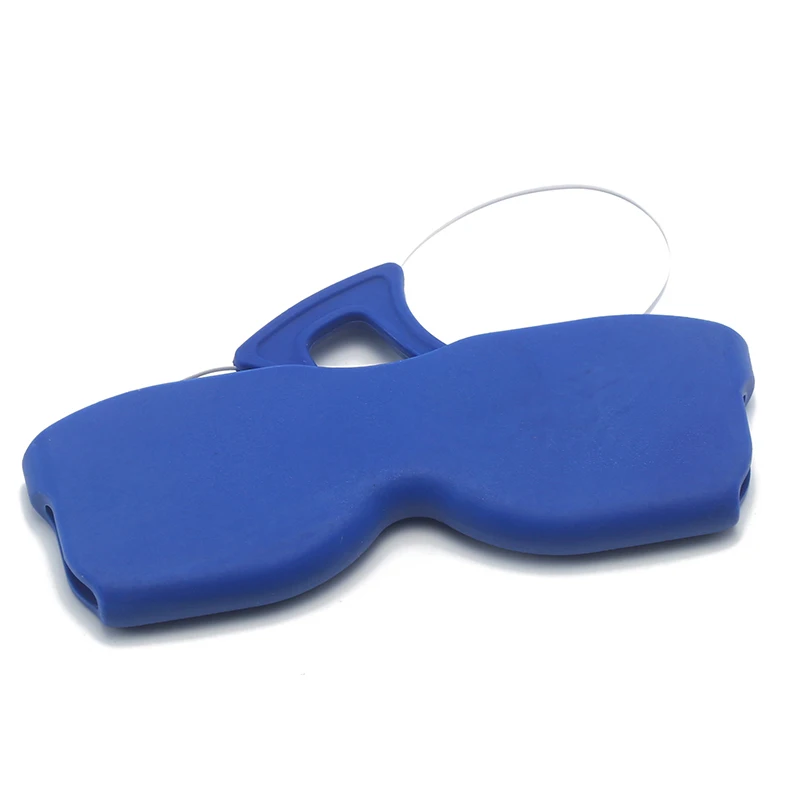 HS6001 Unisex Slim Blue Reading Glasses 1pc TR Frame with Round Small Lens and Case No Glass Temple Press Both Sides Nose Fit
