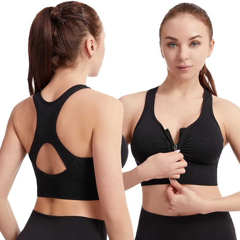 Shockproof Gathered Large Size Running Yoga Fitness Sports Bra Hollow Out Beauty Back Front Zipper Sports Underwear Women