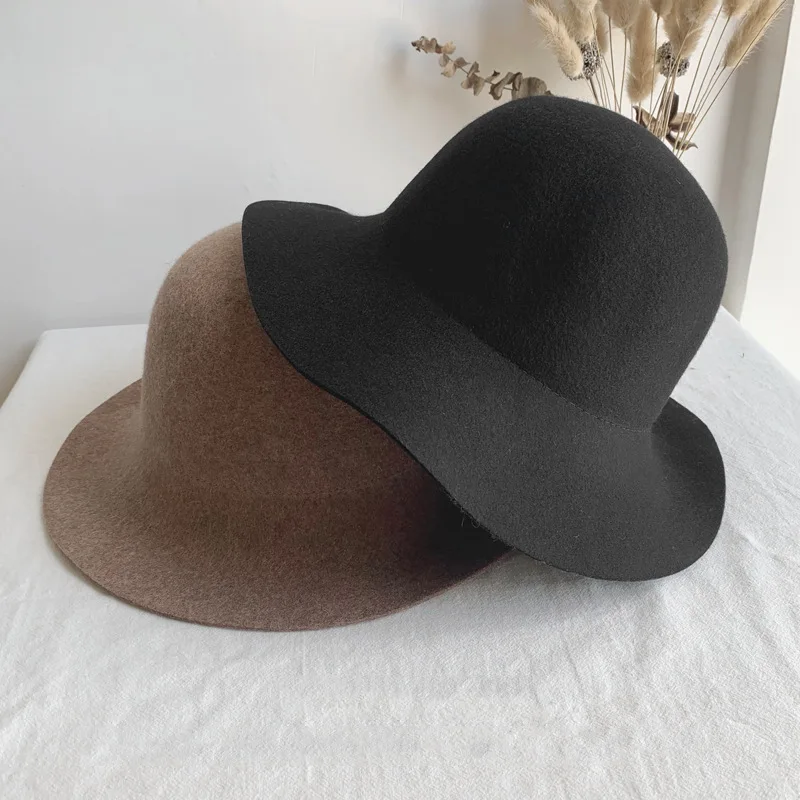 Wholesale Logo Spring Unisex Wide Brim Wave Bucket Felt Hat Designer Fedora Hats for Men and Women