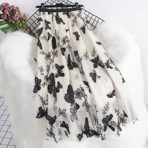 Floor-Length A-Line Floral Eco-Friendly Women's Fairy Skirt Butterfly Embroidery Daily Skirt Custom Clothing Brand