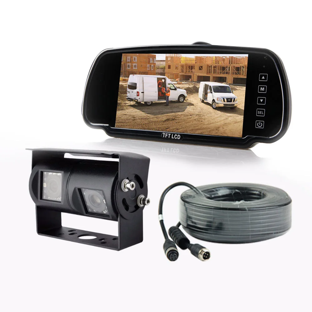 RV Motorhome 7 Inches TFT LCD Monitor Twin Lens Van Backup Dual Reverse Camera System Dual Camera for Truck