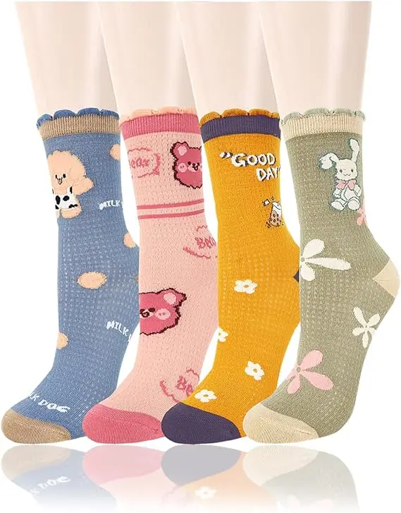 Lot De 6 Paires Chaussettes à Volants Femme - Coton Doux, Taille 35-42