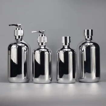 500ml friendly Empty electroplate silvery shampoo bottle hotel hand wash shower gel refillable plastic bottle