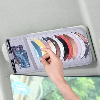 Car CD case holder Vehicle Visor Organizer for car 12 DVD storage sleeve bag Mesh pocket pen holder and elastic band