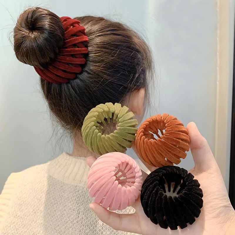 New Arrival Bird Nest Magic Expandable Thick Hair Ponytail Holder Matte Flocking Hair Bun Maker Claws Clips for Women Girls