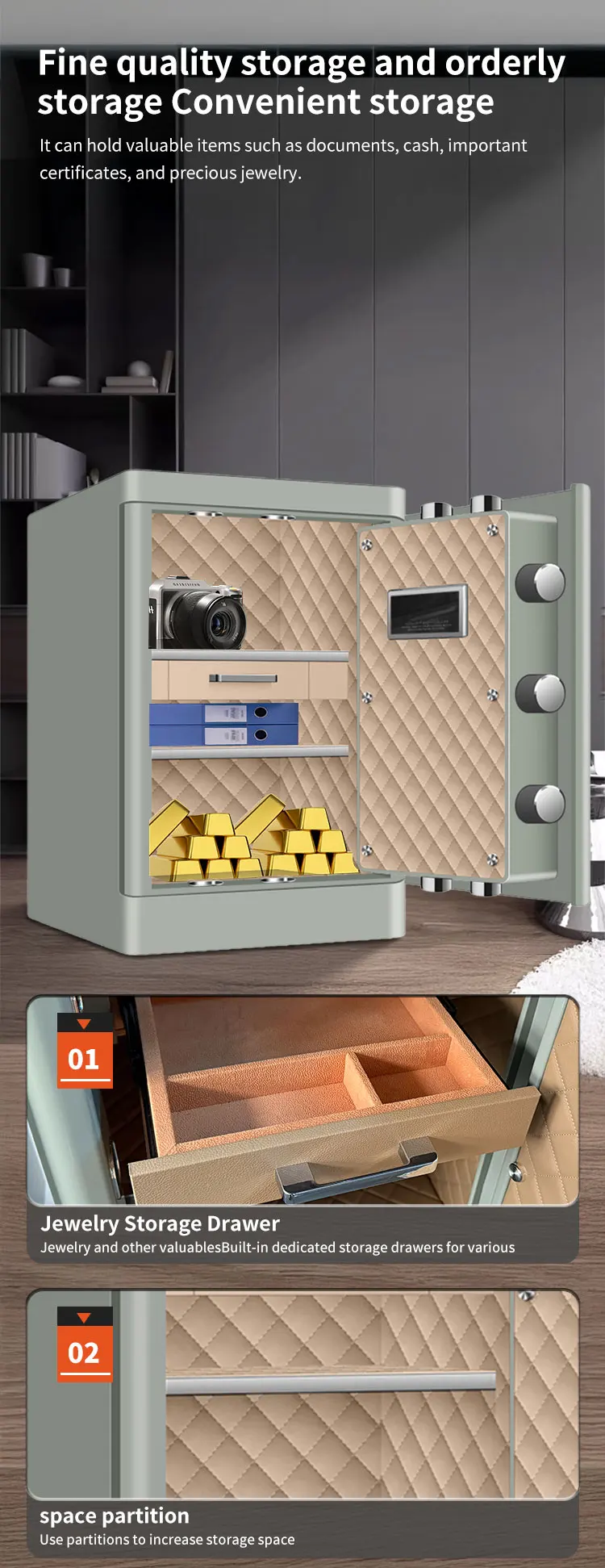 CEQSAFE High Quality Intelligent Fingerprint Wall-Mounted TUYA APP WIFI Safe Cabinet with Key Lock factory