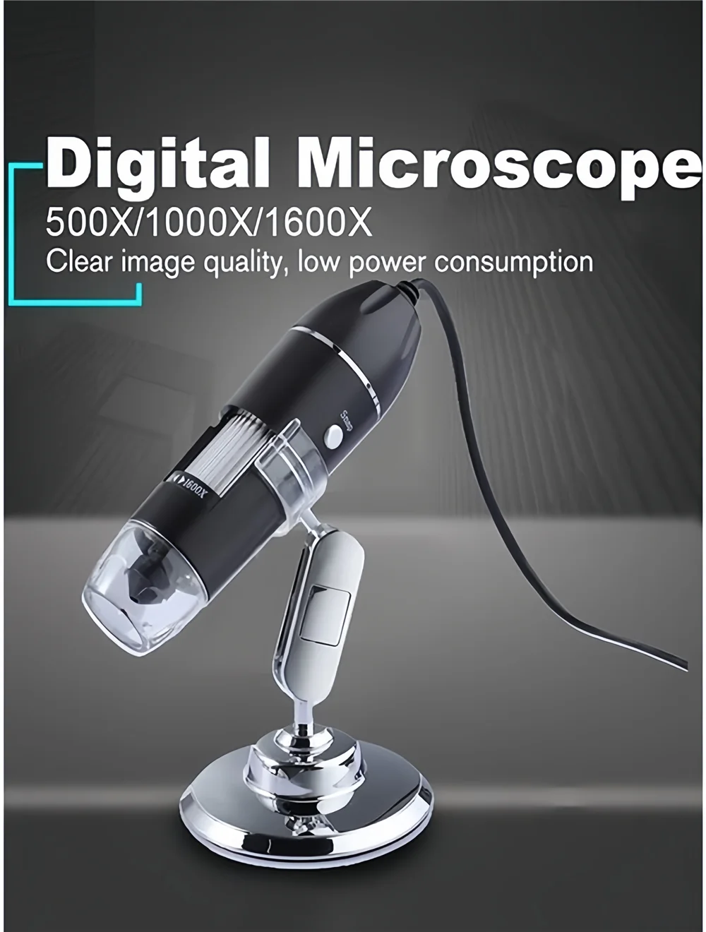 Portable USB Digital Microscope 500X-1600X Magnification with LED Light ...