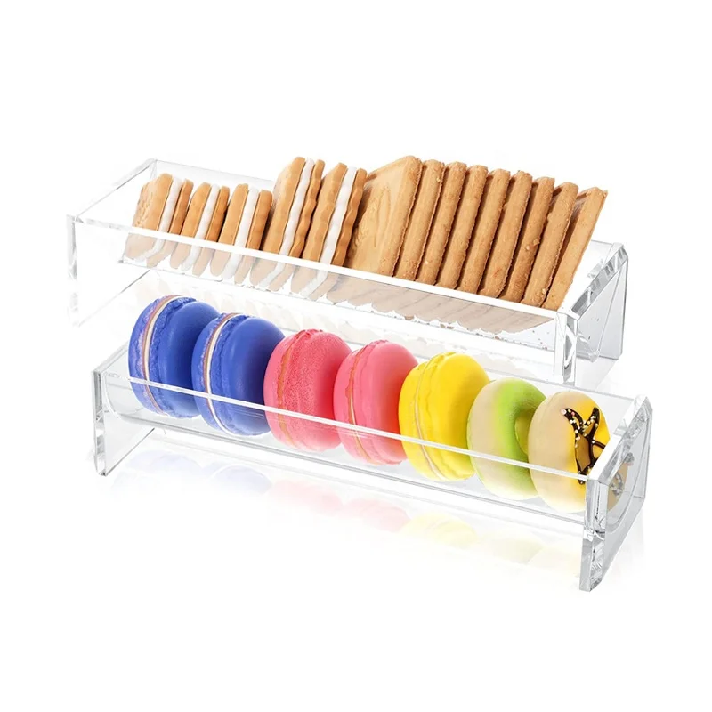 Factory Wholesale Simple European Acrylic Rectangular Dessert Storage Holders Tray Acrylic Biscuit Display Dessert Stand