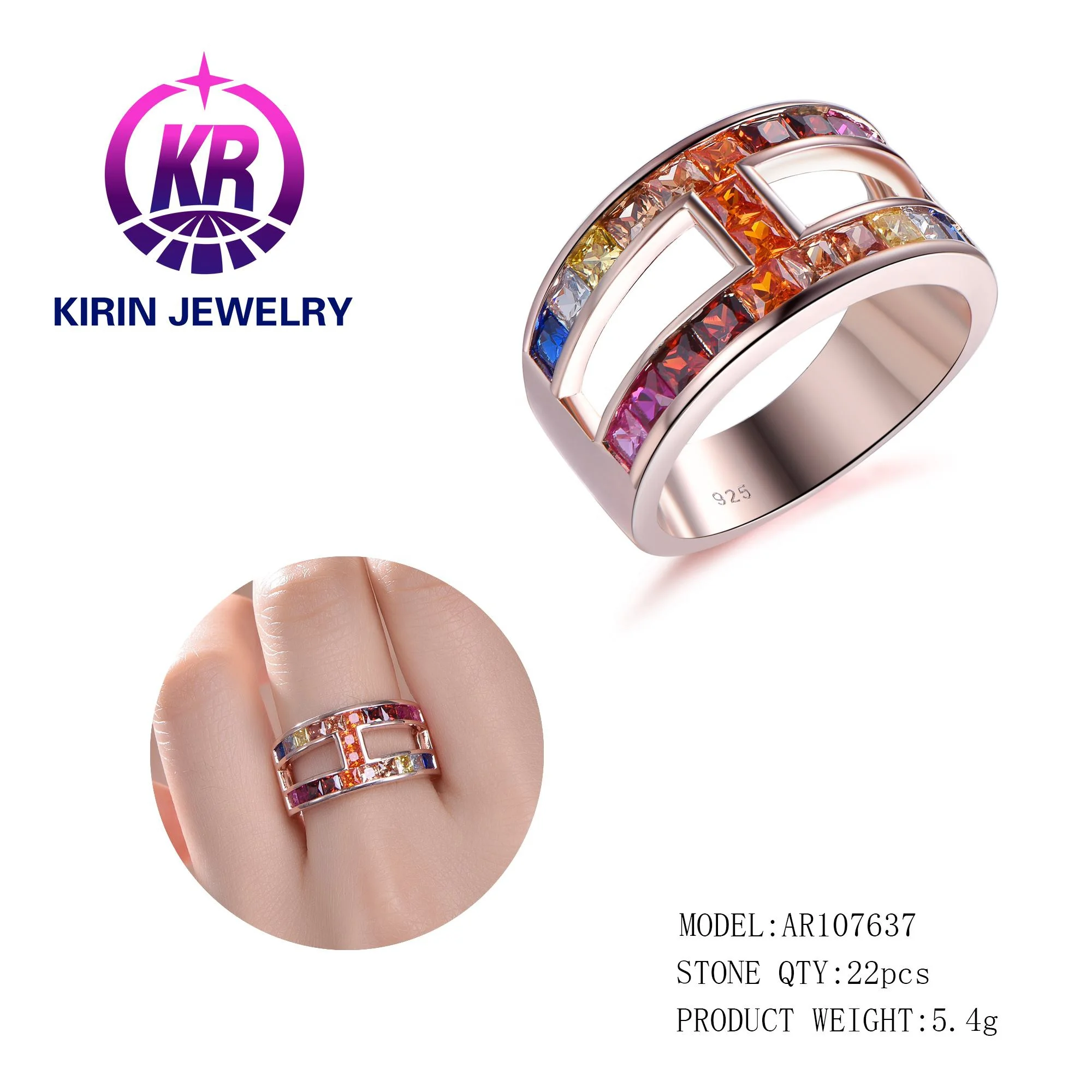 rainbow crystal multi color zircon s925 baguette ring 925 sterling silver ring two row rainbow eternity rings for women