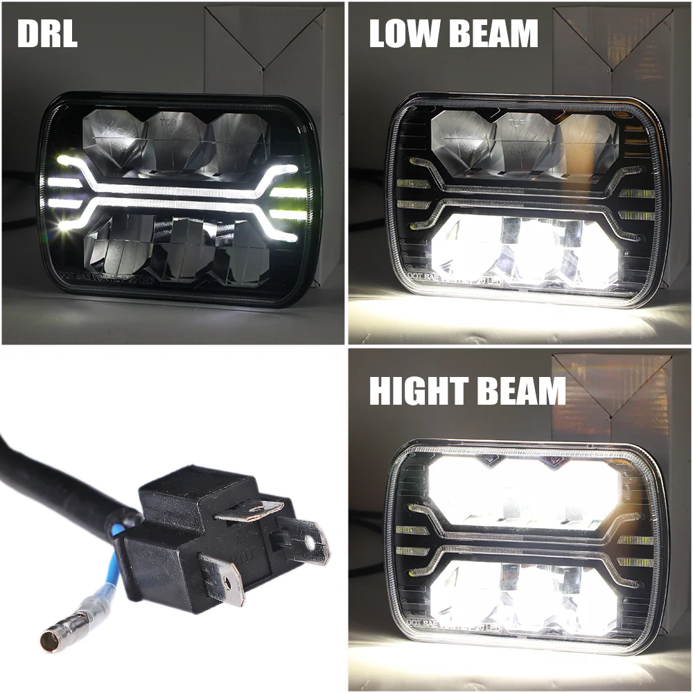 One Pair of 6x7 Inch Rectangle Elite Diamond Single Color White Halo Turn Signal Headlights with Blue Halogen Bulbs – RedLine LumTronix Inc
