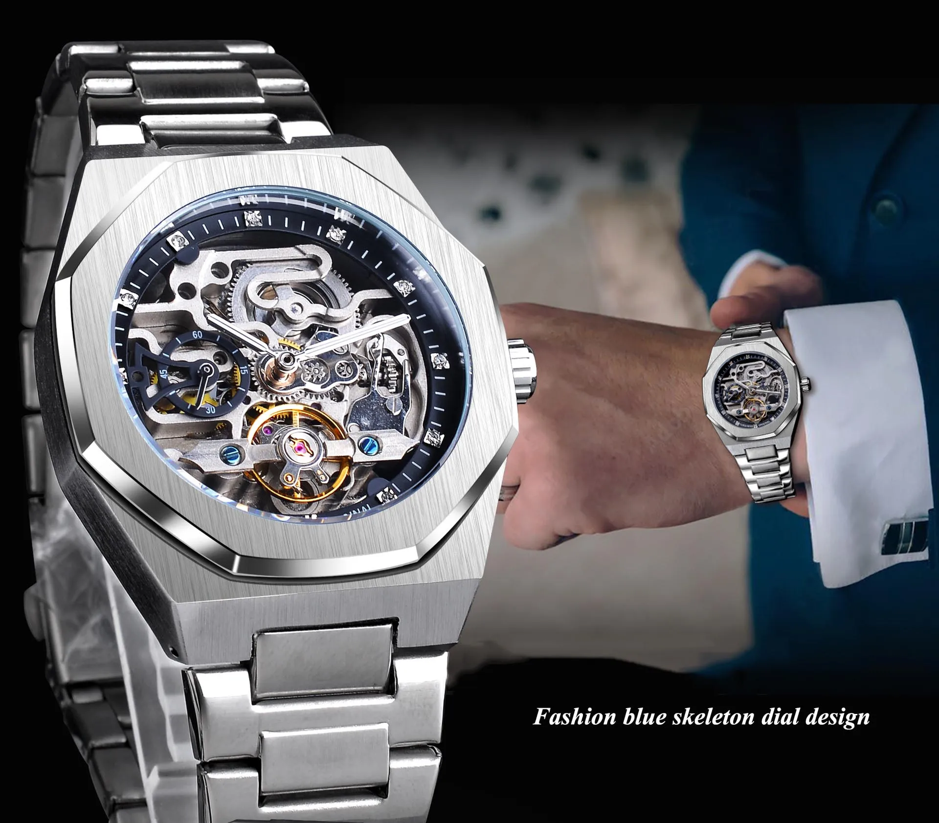 GMT1211 Men Wrist Top Brand Waterproof Fashion Design Luminous Male Relojes Hombre Iced Out Tourbillon Skeleton Mechanical Watch