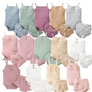 Wholesale Kids Clothes Infant Solid Color Baby Clothes Toddler Girls Fashion Cotton 2 Picce Clothing Set