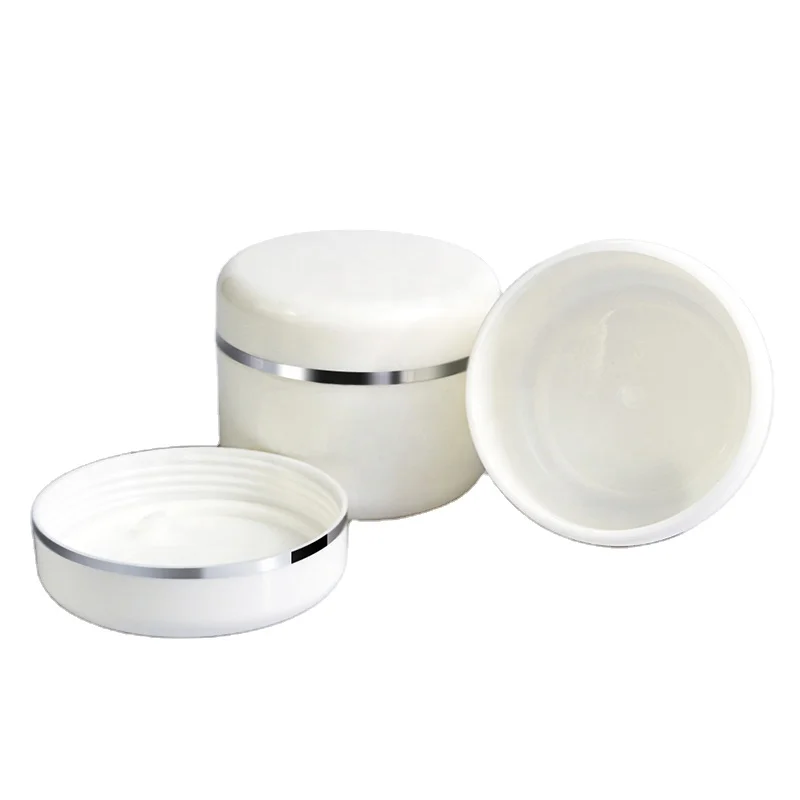 Empty Cosmetic Face Cream Plastic Container 20g 50g 100g 250g Silver Edge White Plastic pp White Cosmetic Cream Jar