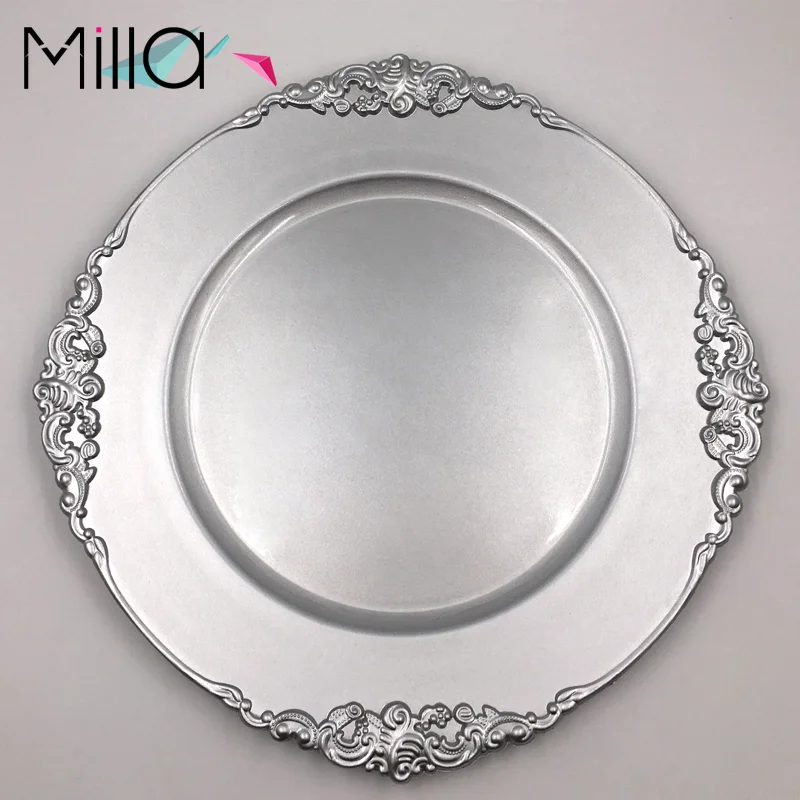 White Gold Disposable Eco-Friendly Plastic Dinner Dishes Plates with Vintage Edge Design Handpainted for Restaurants