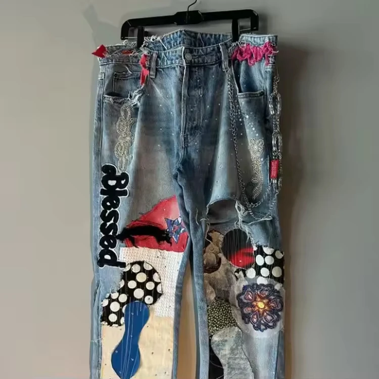 Salati Streetwear Summer Acid Washed Shorts Men Custom Jeans Vintage Pour Hommes Applique Jorts gallery 4