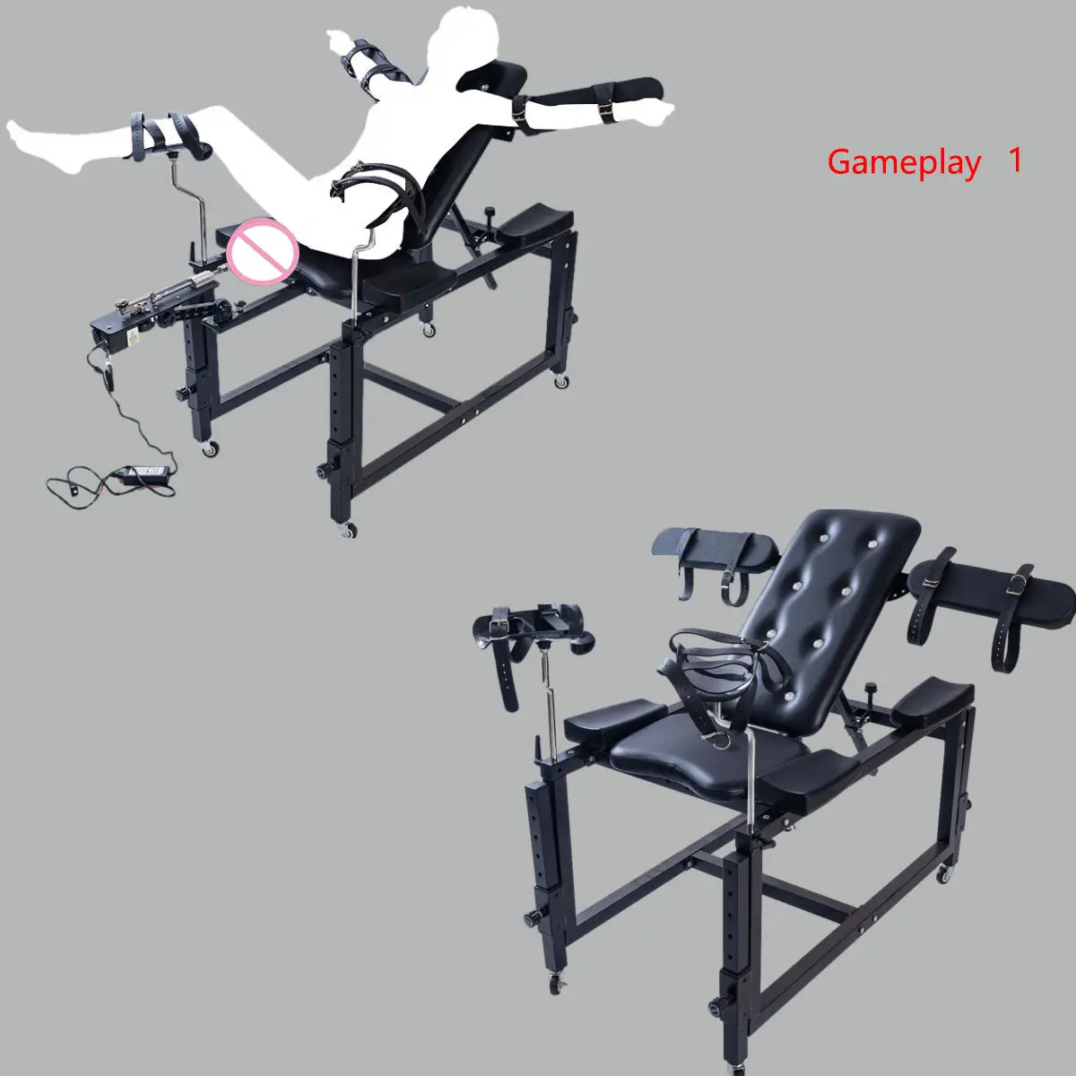 Pro BDSM Throne System: Open-Leg Spreader Chair with Built-In Sex Machine & 6-Point Restraint Harness