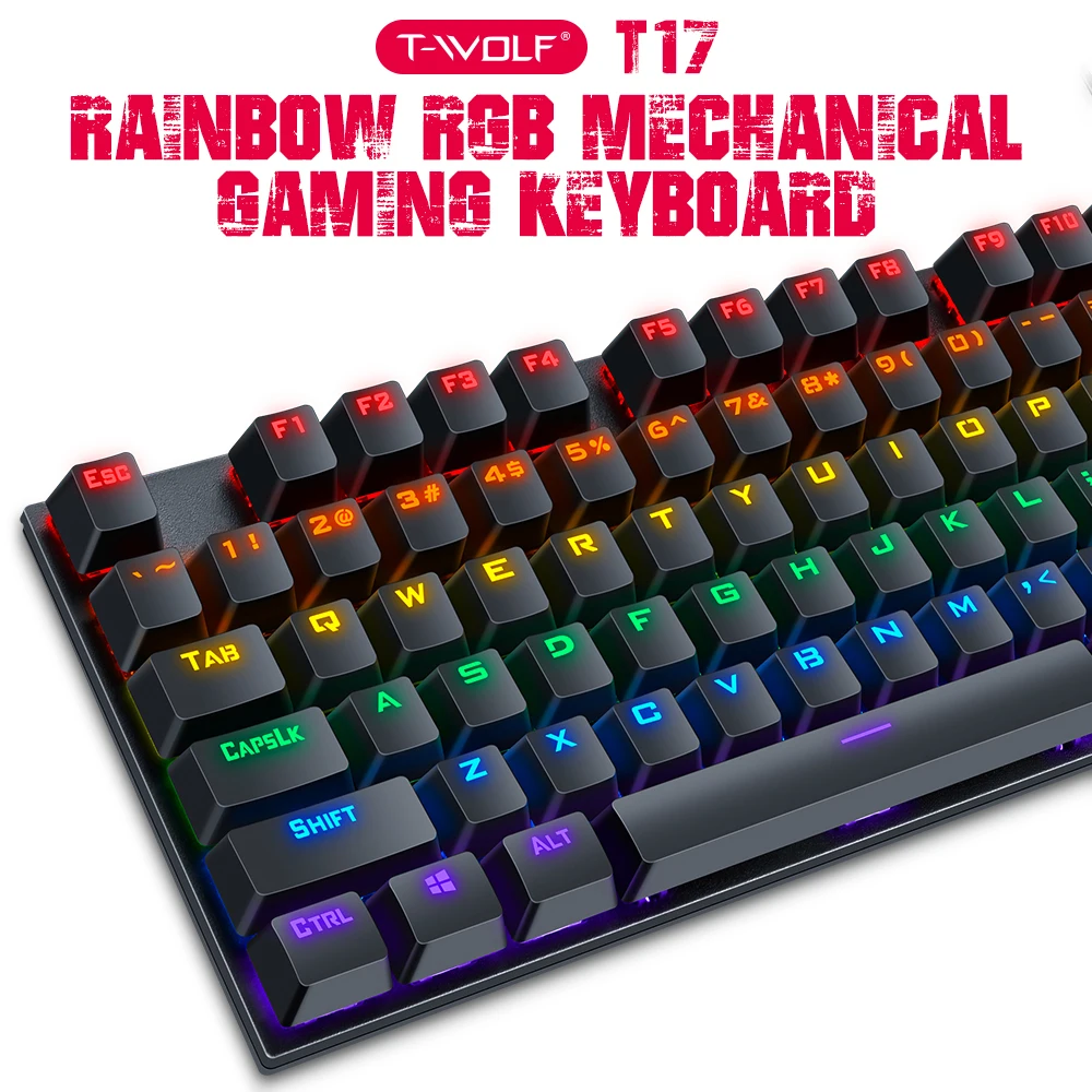 T17 Mechanical Keyboard USB Wired Keyboard RGB rainbow Light for Gaming Computer 104keys Ergonomics Multimedia Keyboard