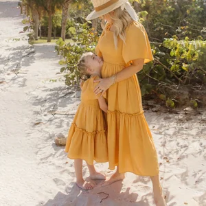 High Quality Max Long Elastic Smocking Casual Women Dress Family Clothes Mommy and Me Outfits