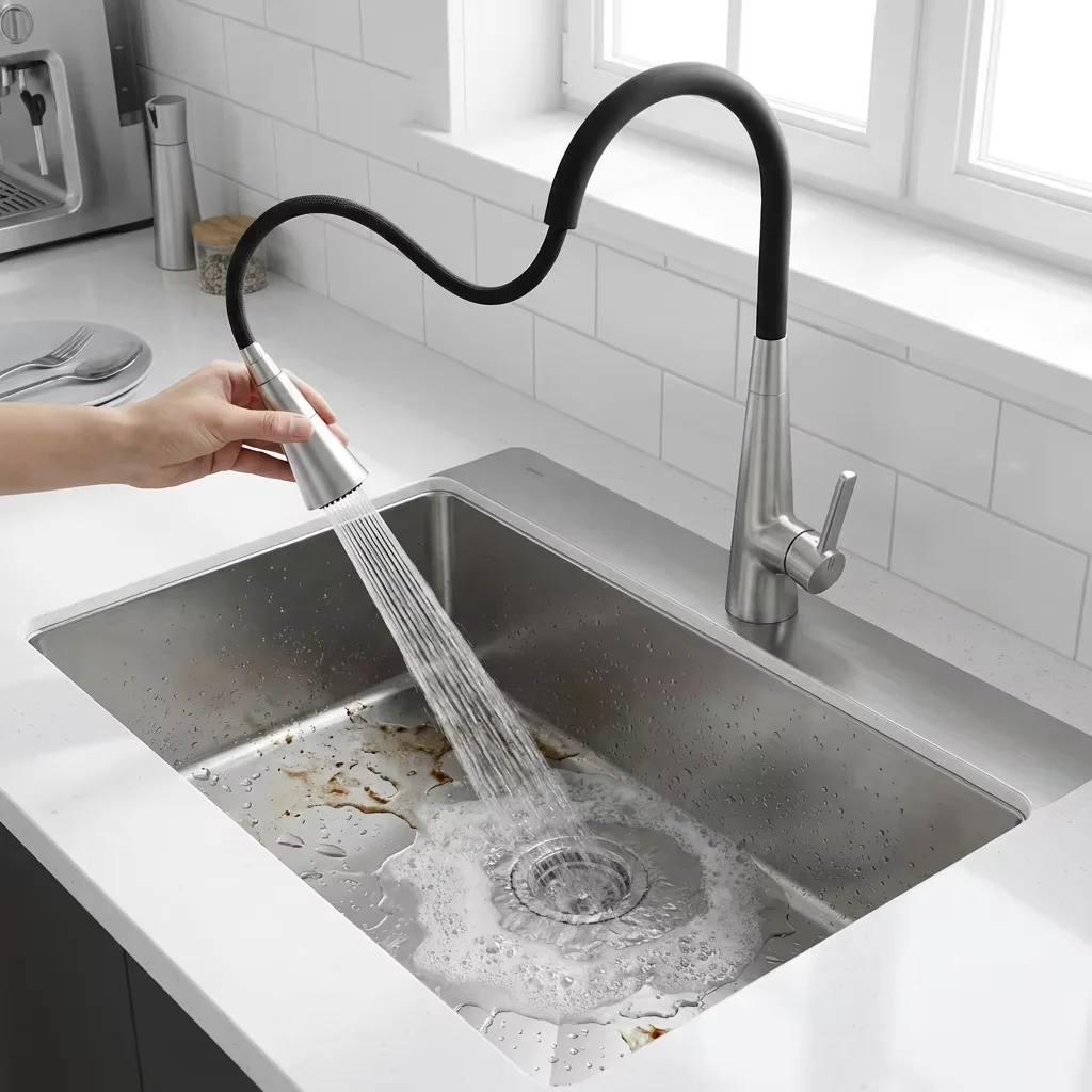 Universal Kitchen Tap Application Kitchen faucet with spray nozzle in modern setting