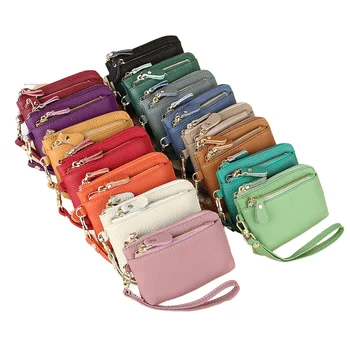 Full Grain Leather Wallet for Women Cowhide Wallet Lady Real Genuine Leather Short Mini Purse Colorful Cowhide Leather Wallet