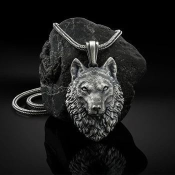 Blues OEM wholesale hip hop pewter hematite round wolf head animal wolf necklace pendant for men women jewelry