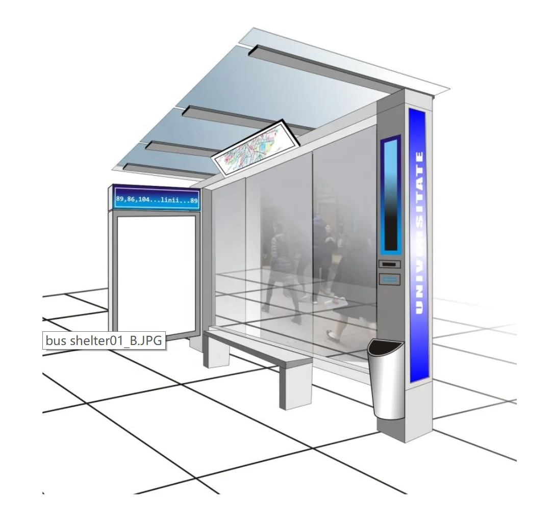 Intelligent Public Transportation System Solar Bus Shelter and Stainless Steel Metal Smart Bus Stop Design