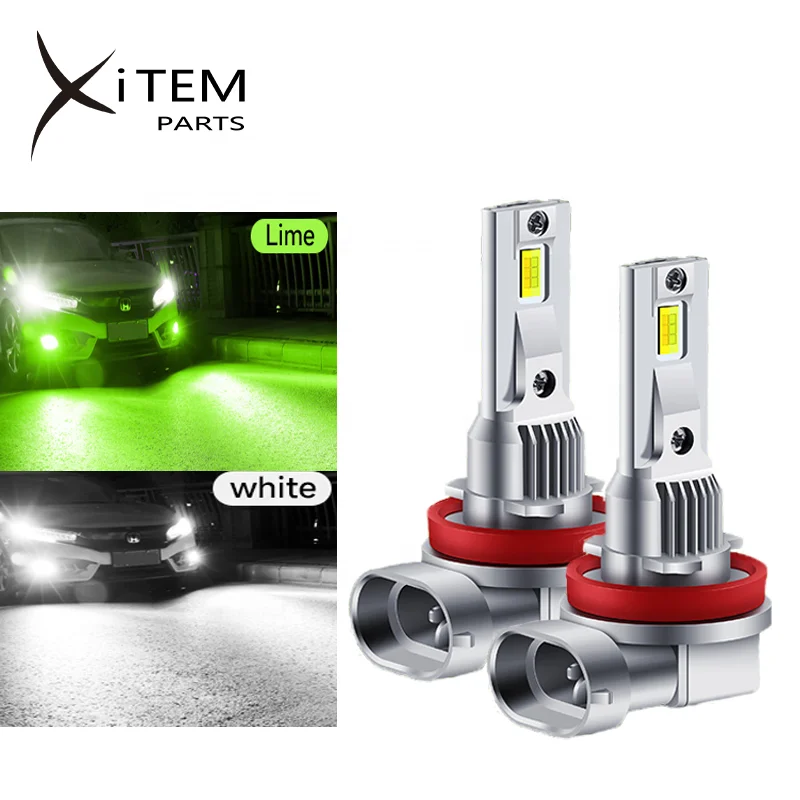 XITEM Dual Color Led Headlight Bulbs for Car Strobe 40W Fanless LED Fog Lights Lemon Yellow Green H7 H11 HB3 HB4