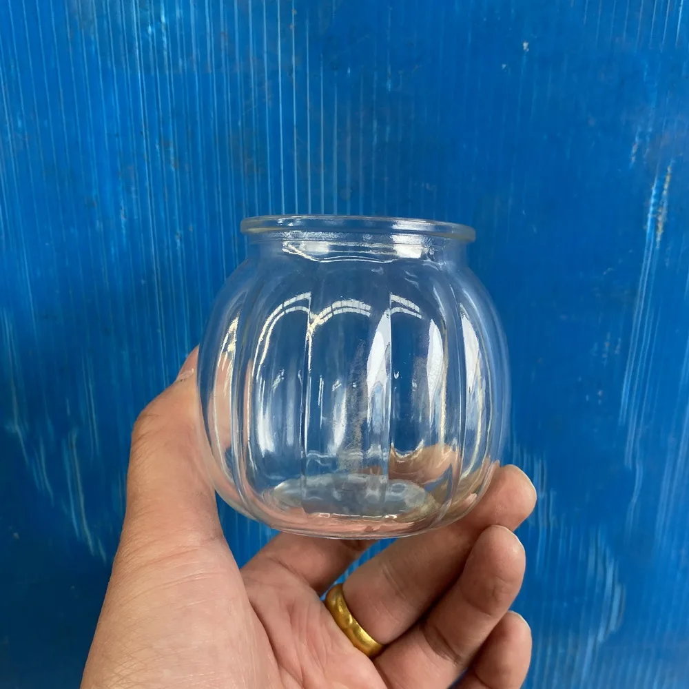 Wholesale 200ml Clear Pumpkin Glass Candle Jar Custom Shape Storage Bottle with Easy Open End for Making Candles