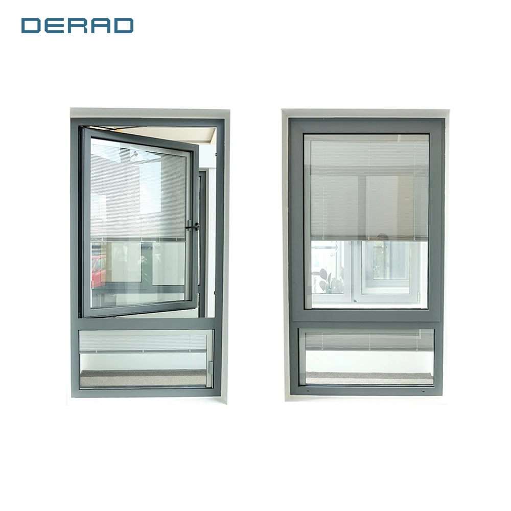 High Quality Outward Opening Glass Window Aluminum Casement Windows with Fixed Panels details