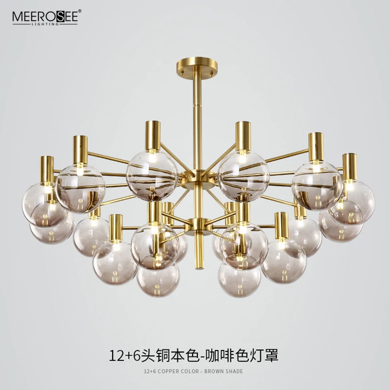 Meerosee Modern Brass Chandelier and Hanging Lamps Glass Globe Shade Chandelier Luxury Modern MD86771