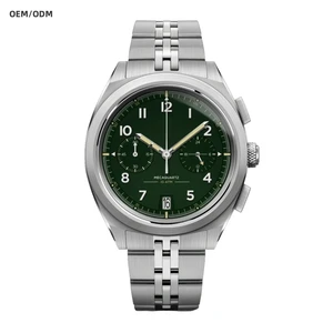 OEM Custom 39mm Polished 316 Stainless Steel Arched Sapphire Anti-reflective Men's Quartz Multifunctional Watches for Japan VK64