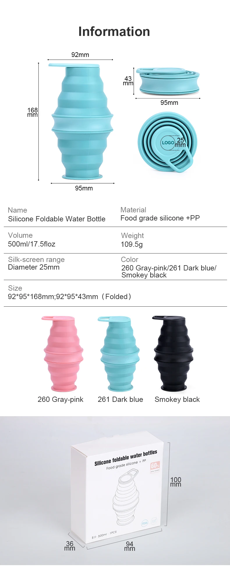 Customized BPA-Free Portable Foldable Silicone Water Bottle Reusable ...