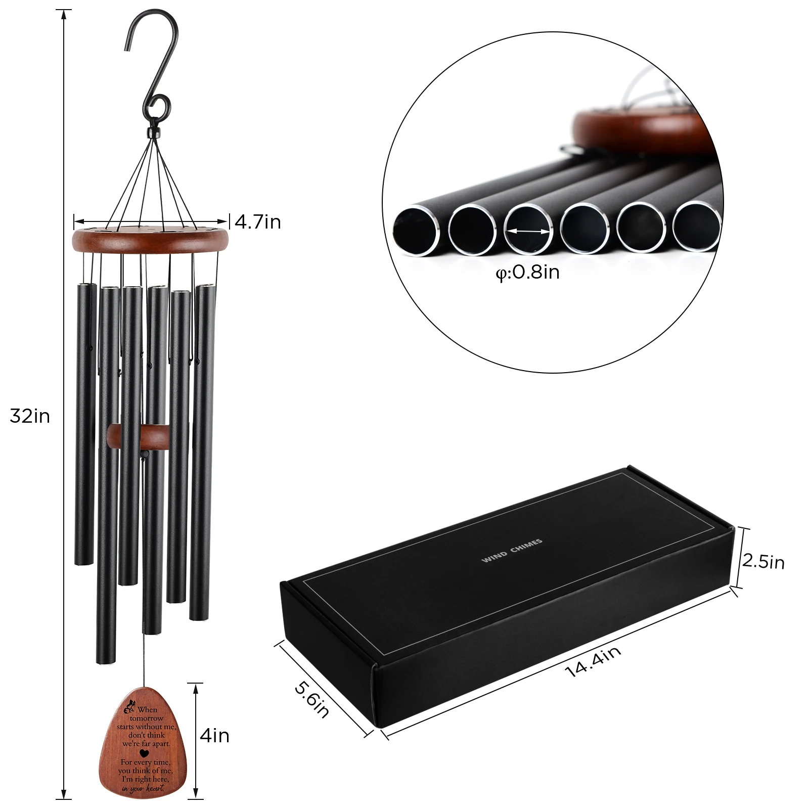 32 Inch Memorial Sympathy Wind Chimes Bereavement Gifts Outdoor Garden