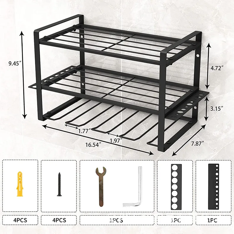 Three-Tier Carbon Steel Power Tool Storage Rack Display Organizer and Holder for Efficient Tool Management