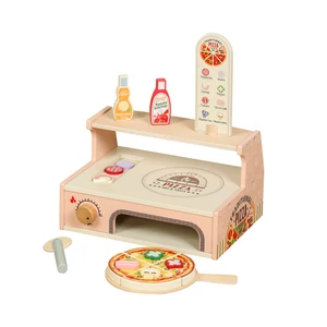 Realistic Pretend Kitchen Play Early Learning Toy Kids Wooden BBQ Pizza Oven with Vegetables Fruits for Kitchen & Food Toys