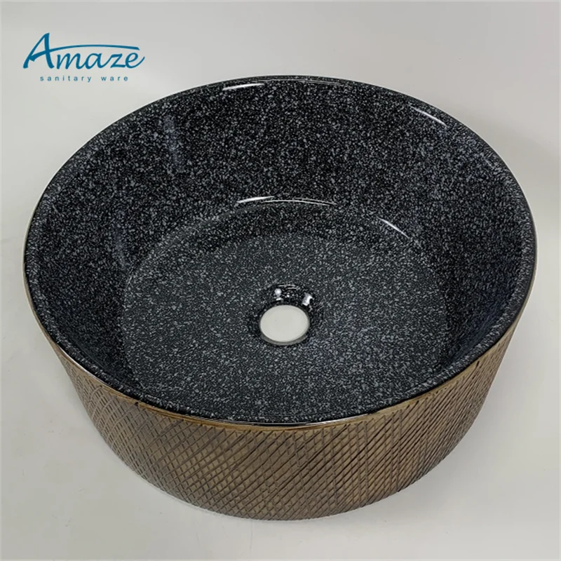 New design black round ceramic hand wash art basin ceramic sanitary ware sink bathroom supplier