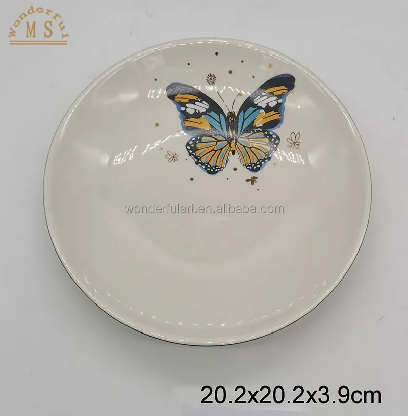 Butterfly decal paper ceramic dinner plate porcelain tray customized tableware for home decoration