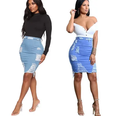 Lanxuaner Fashion Saias Blue Jean Skirt 