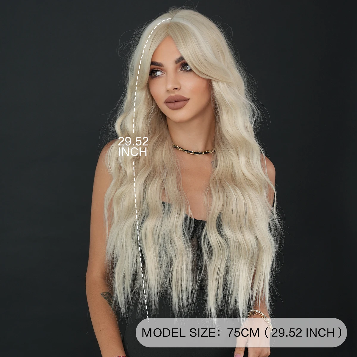 Perruque Longue Bouclée Blond Très Clair - Synthétique Mode - Taille Moyenne
