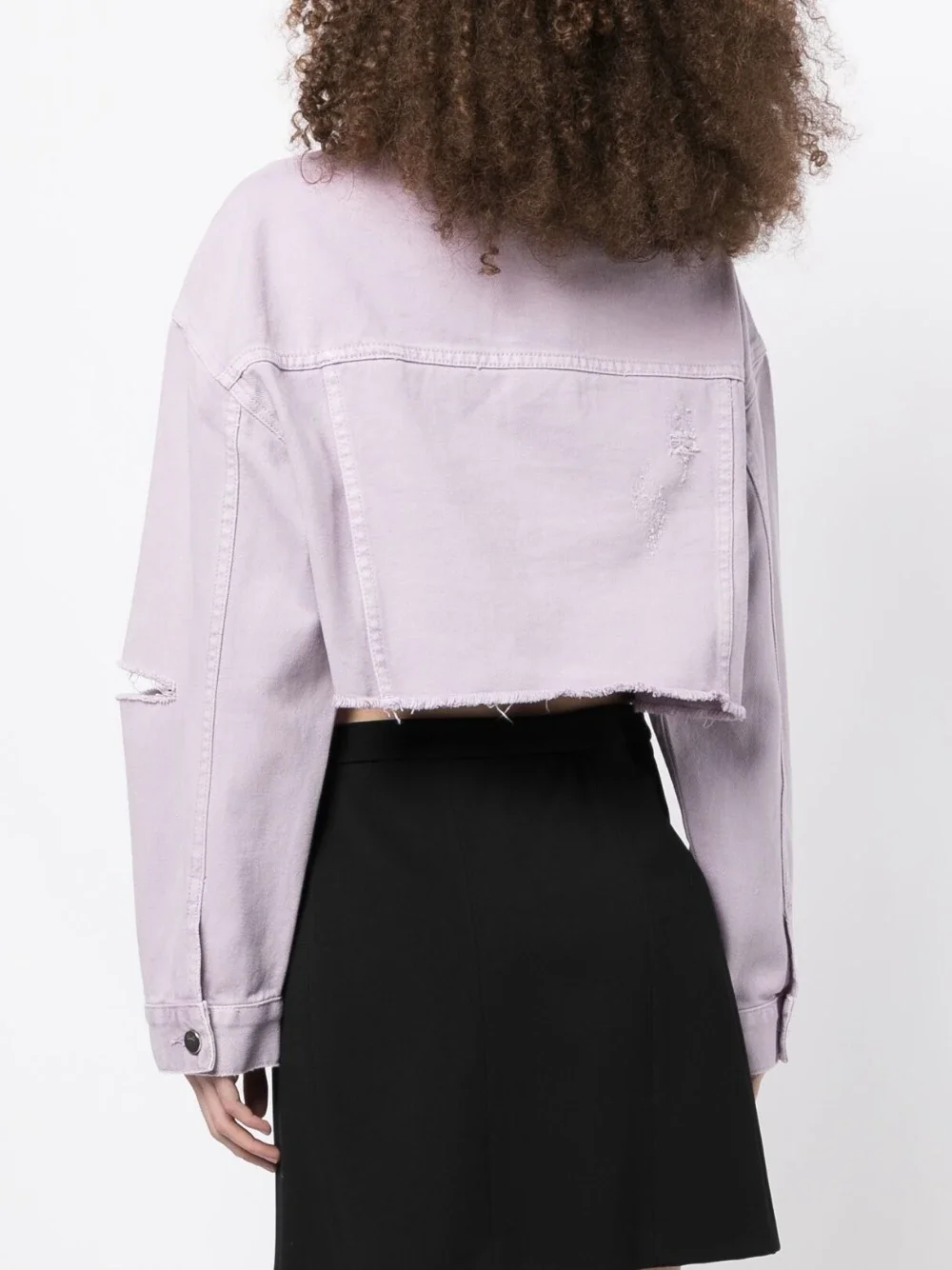 Nouă jachetă denim scurtă cu rupturi, design modern, îmbrăcăminte exterioară spălată, elegantă, casual, ajustată, jachetă denim roz și violet pentru femei