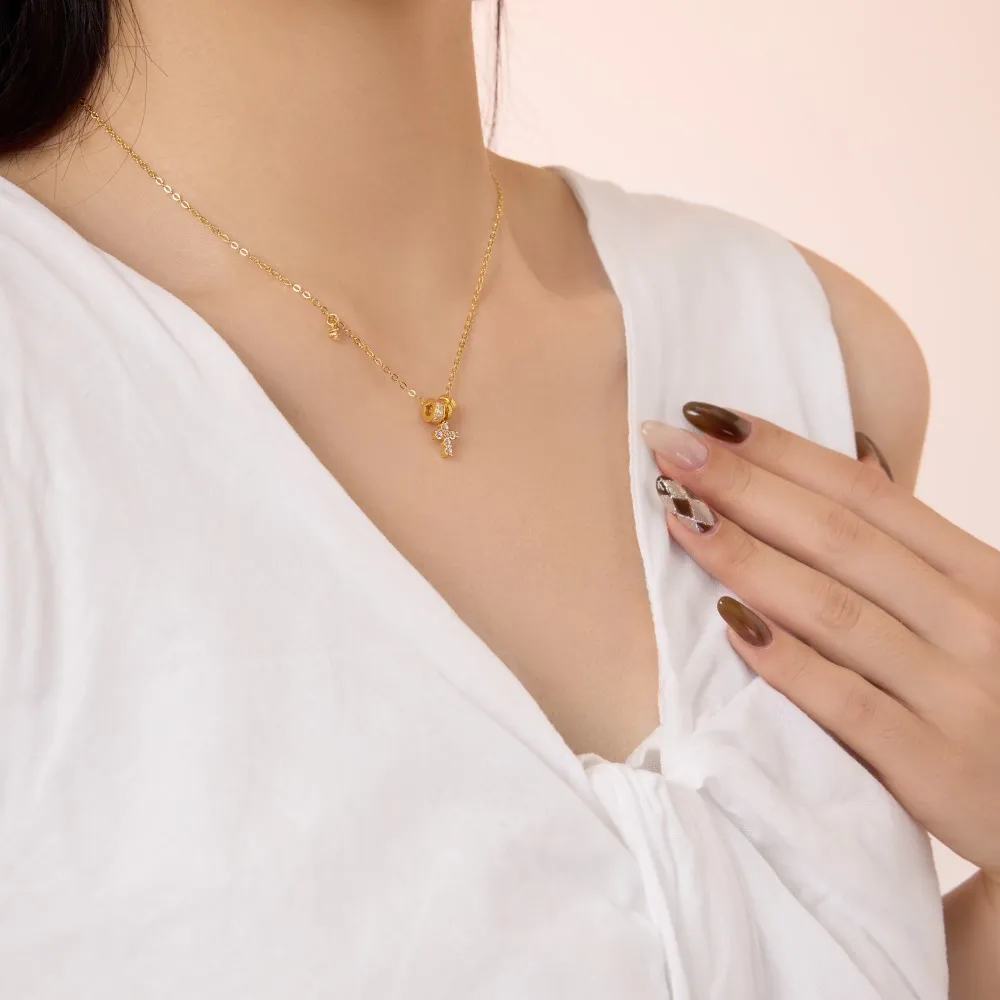 KAKODIY Unique Personalized Fine Jewelry 925 Sterling Silver 18K Gold Plated Chain 5A CZ Zircon Cross Circle Pendant Necklace detail 2