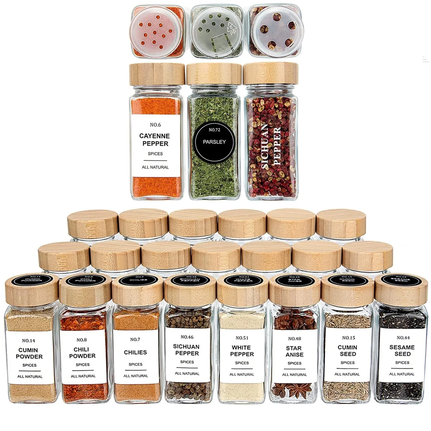 Spice Jars With Labels 4 Oz Glass Spice Jars With Bamboo Lids Seasoning Storage Bottles for Spice Rack Cabinet