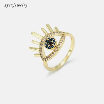 Blue crystal zircon personality women diamond eye 18K gold filled jewelry eyes rings