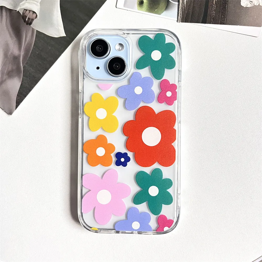 Laudtec Sjk721 Flower Mobile Phone Case Transparent Sofe Frame Luxury Cover Simple For Iphone 16 15 14 13 12 11 Plus Pro Max