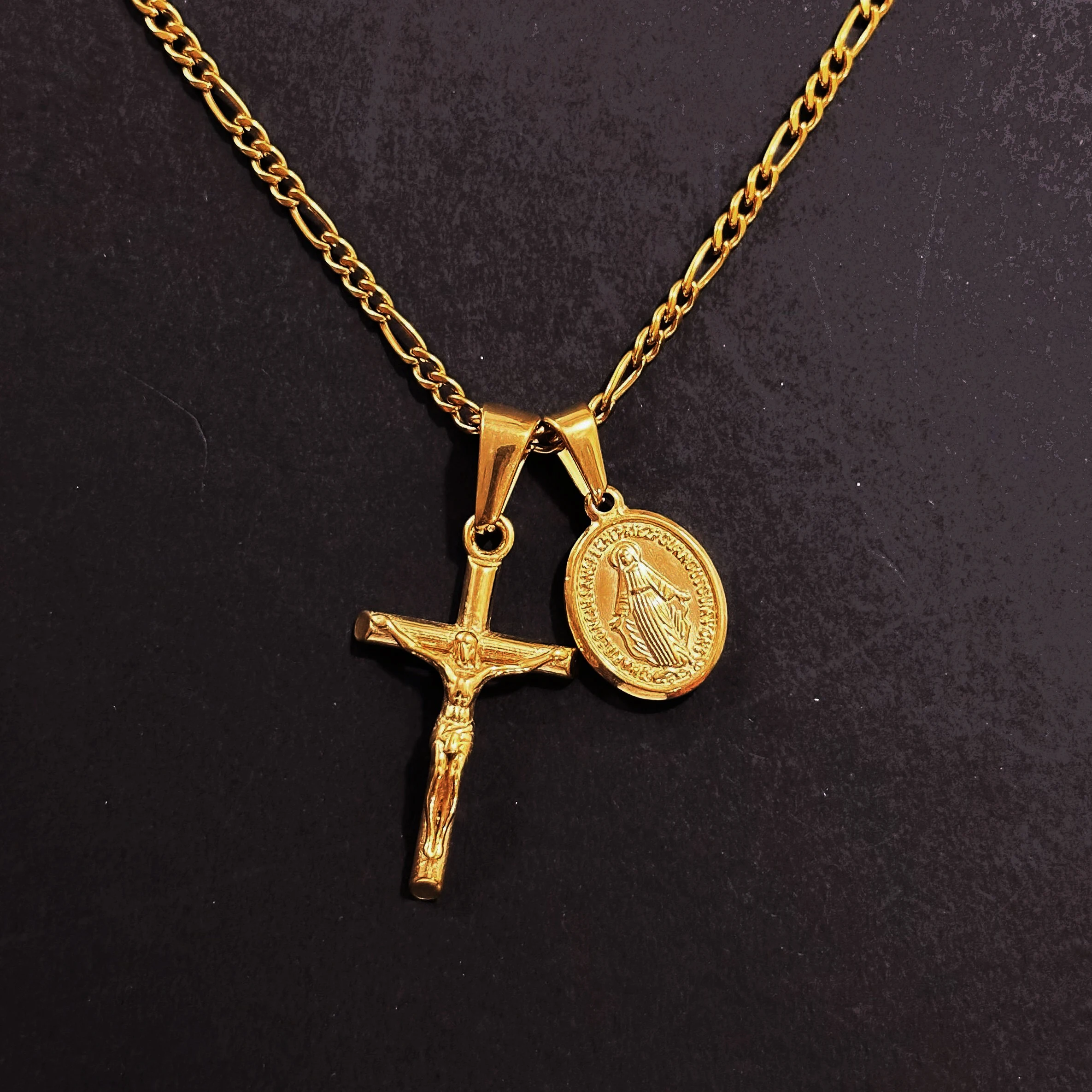 Stainless Steel Gold Plated Small Miraculous Medal Necklace Women Christian  Jewelry Religious Virgin Mary Cross Pendant Necklace