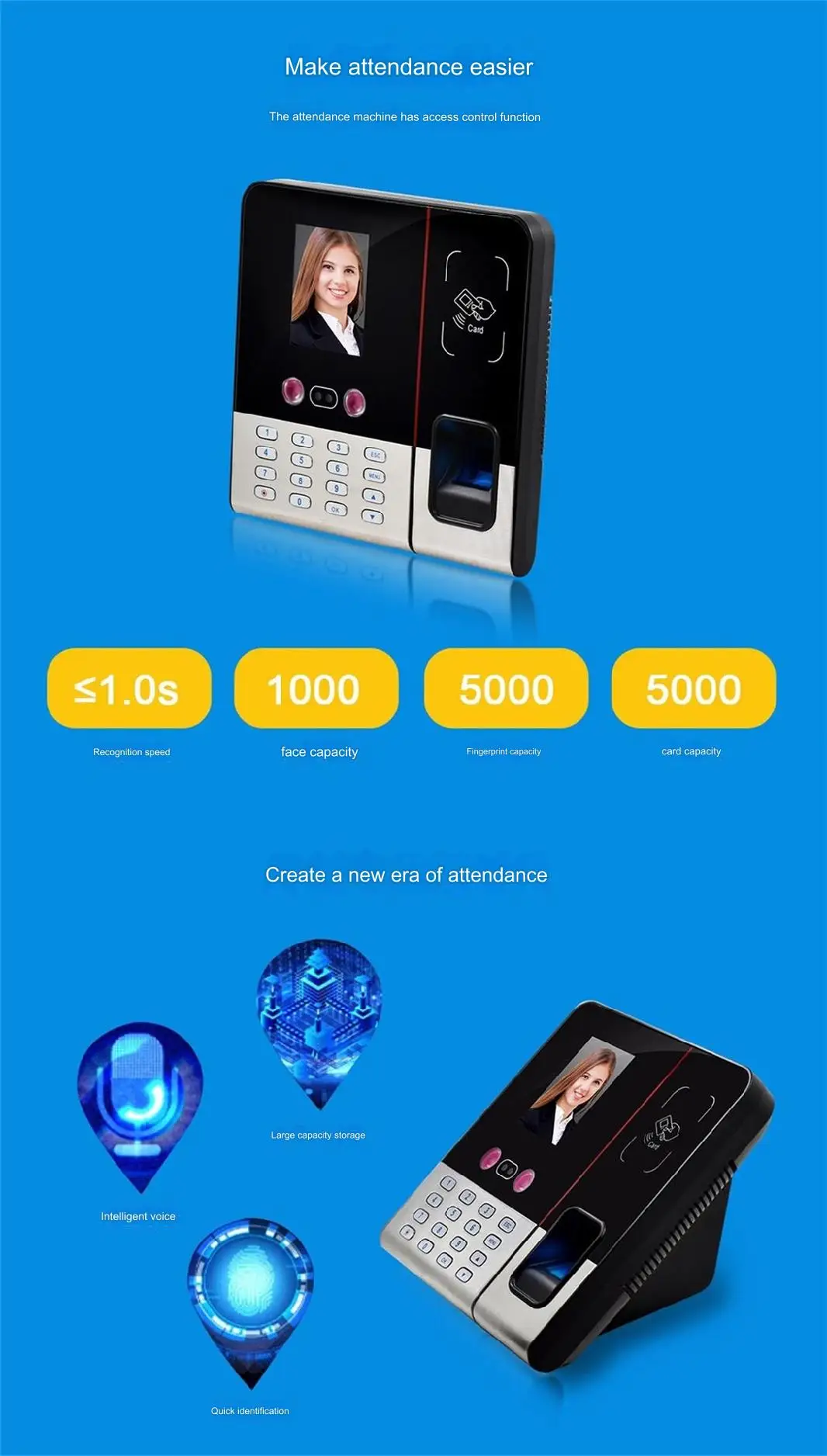 Face Biometric Fingerprint Time Clock Terminal Face Recognition ...