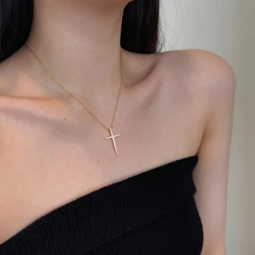 KAKODIY small zircon women's necklace jewelry 925 sterling silver 18K gold plated religious cross pendant necklace detail 10