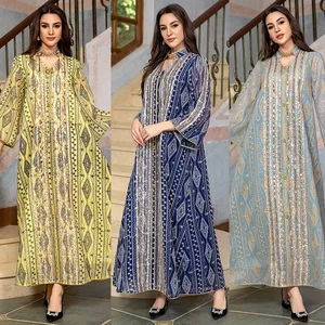 AB355 Middle East Elegant Eid Arab Female Dubai Jalabiya  Moroccan Kaftan Modern Abaya Muslim Clothing Dress